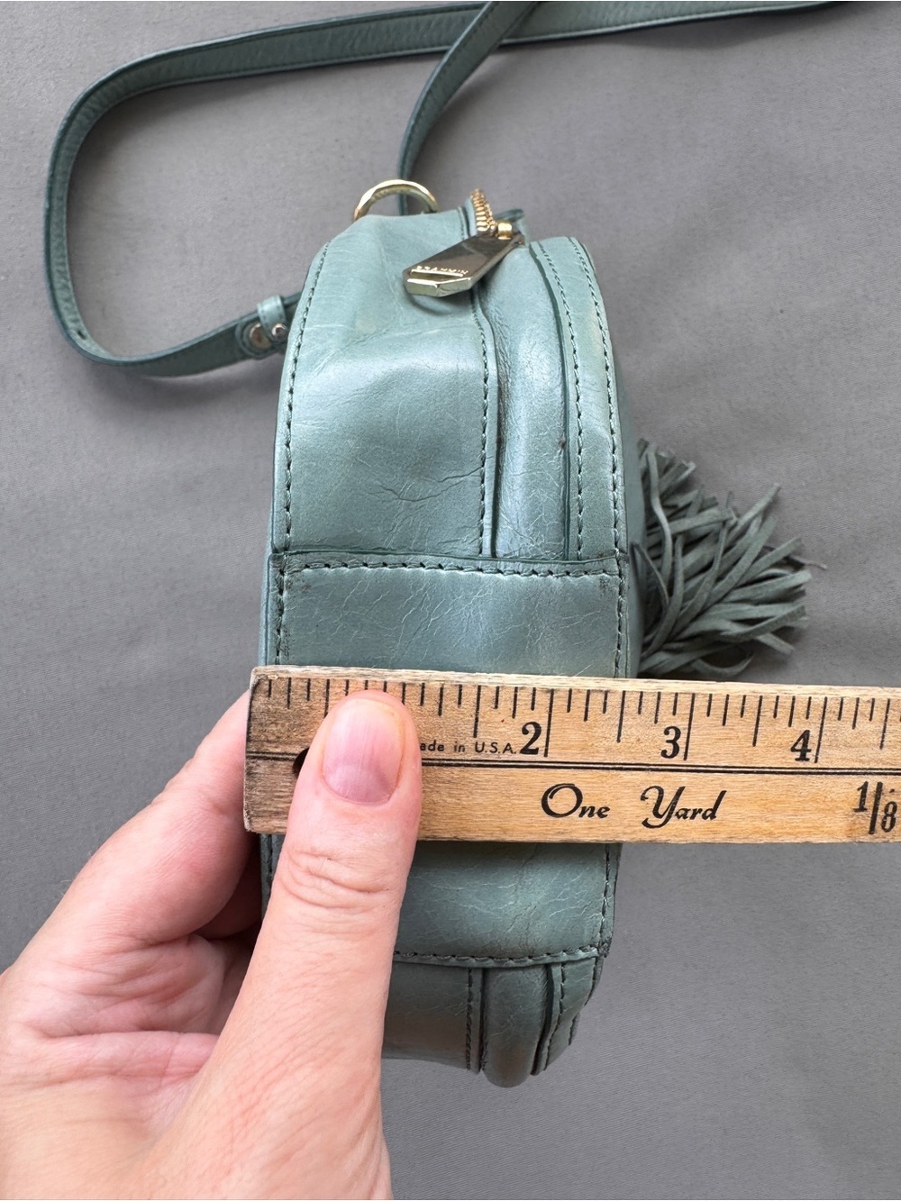 Brahmin Lane Circle Crossbody Bag Sage Green Leather Round Tassel Top Handle - Picture 16 of 16